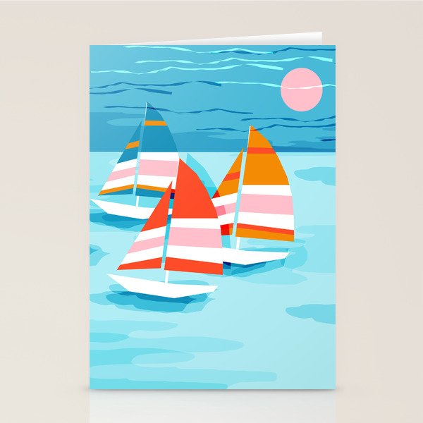 Popin - memphis sports retro throwback neon sailing sailboat cool rad gnarly trendy watersports Stationery Card Gallery Image 2