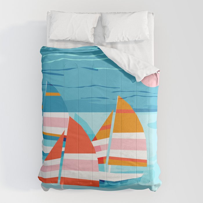 Popin - memphis sports retro throwback neon sailing sailboat cool rad gnarly trendy watersports Comforter Gallery Image 6