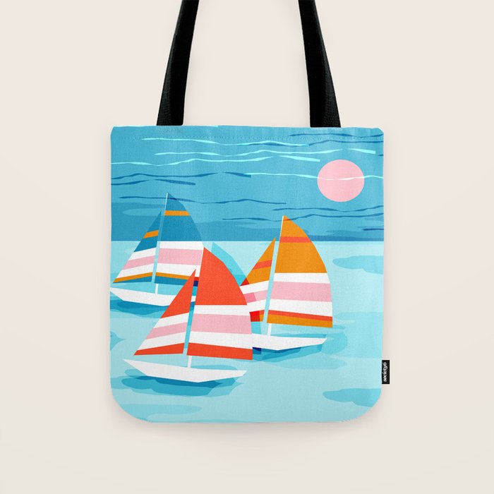 Popin - memphis sports retro throwback neon sailing sailboat cool rad gnarly trendy watersports Tote Bag Gallery Image 1