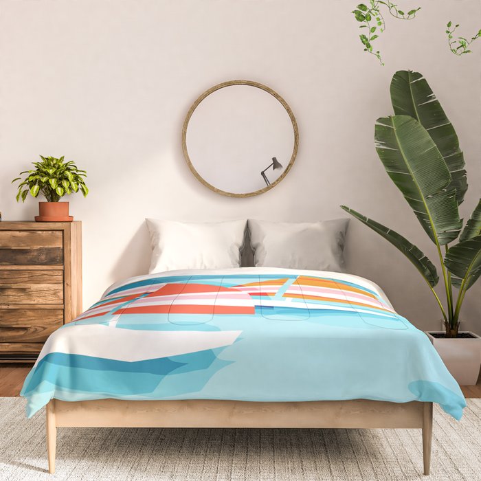 Popin - memphis sports retro throwback neon sailing sailboat cool rad gnarly trendy watersports Comforter Gallery Image 3