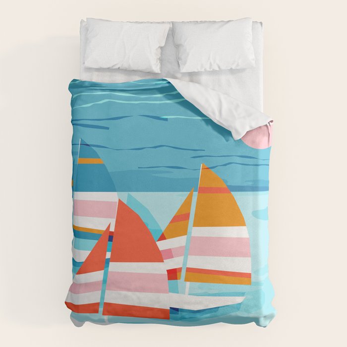 Popin - memphis sports retro throwback neon sailing sailboat cool rad gnarly trendy watersports Duvet Cover Gallery Image 6