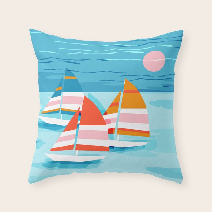 Popin - memphis sports retro throwback neon sailing sailboat cool rad gnarly trendy watersports Throw Pillow Gallery Image 6