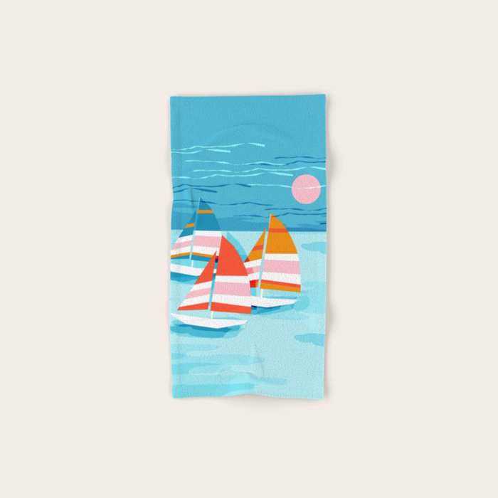 Popin - memphis sports retro throwback neon sailing sailboat cool rad gnarly trendy watersports Bath Towel Gallery Image 1