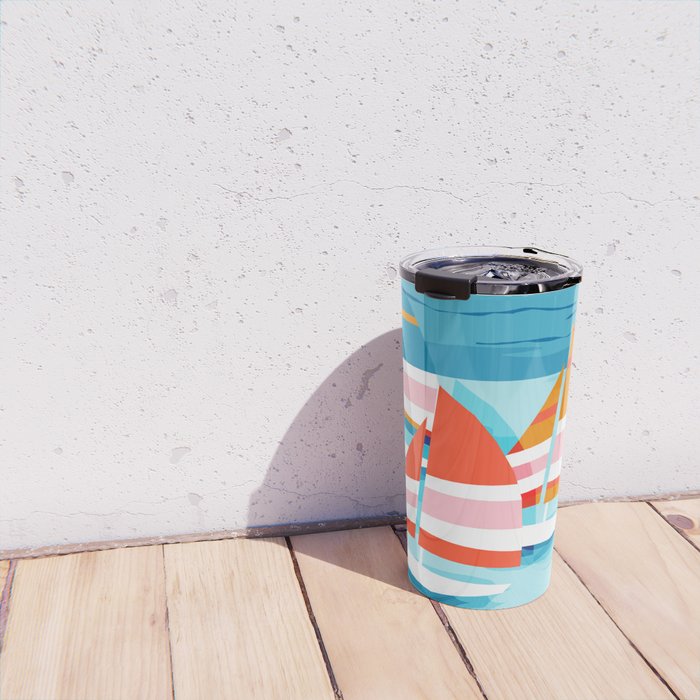 Popin - memphis sports retro throwback neon sailing sailboat cool rad gnarly trendy watersports Travel Mug Gallery Image 4
