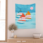 Popin - memphis sports retro throwback neon sailing sailboat cool rad gnarly trendy watersports Wall Tapestry Gallery Image 2