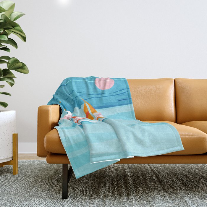 Popin - memphis sports retro throwback neon sailing sailboat cool rad gnarly trendy watersports Throw Blanket Gallery Image 1
