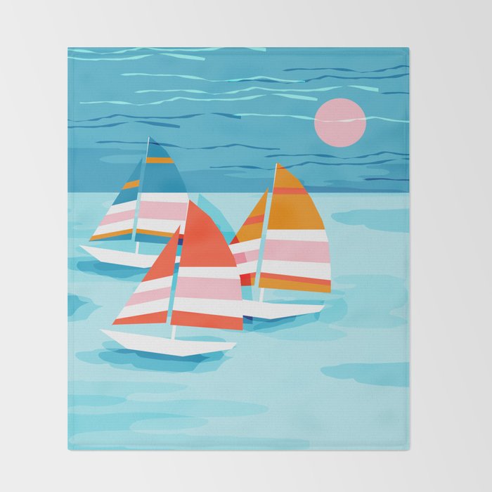 Popin - memphis sports retro throwback neon sailing sailboat cool rad gnarly trendy watersports Throw Blanket Gallery Image 2