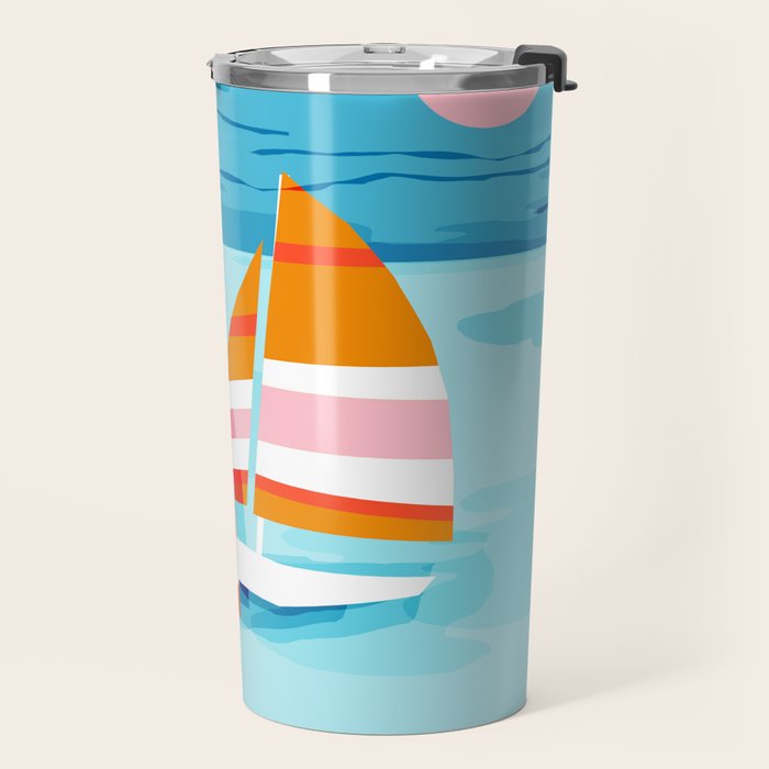 Popin - memphis sports retro throwback neon sailing sailboat cool rad gnarly trendy watersports Travel Mug Gallery Image 2