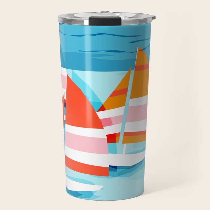 Popin - memphis sports retro throwback neon sailing sailboat cool rad gnarly trendy watersports Travel Mug Gallery Image 1