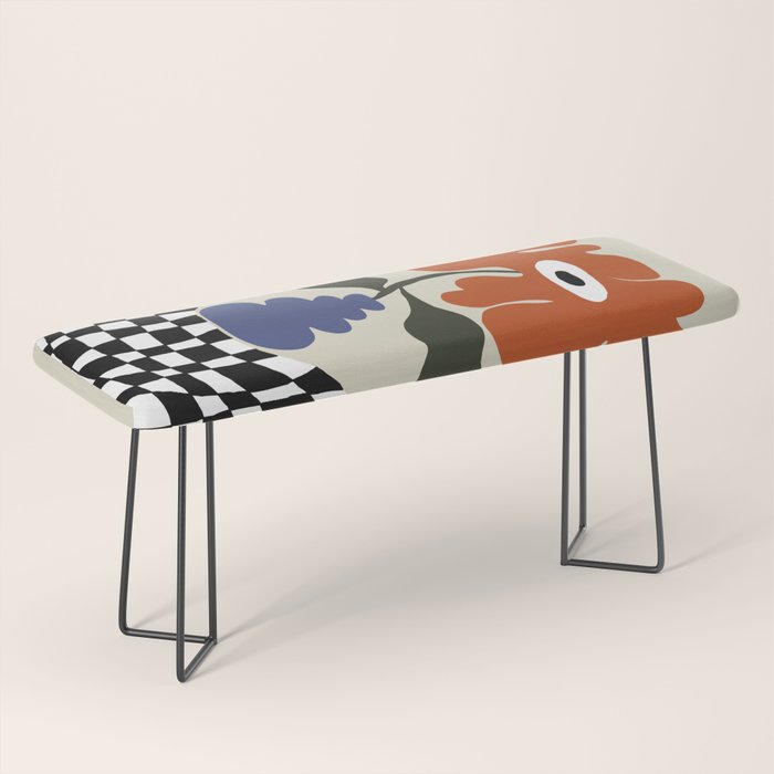 Bold retro flower with check  Bench Gallery Image 1