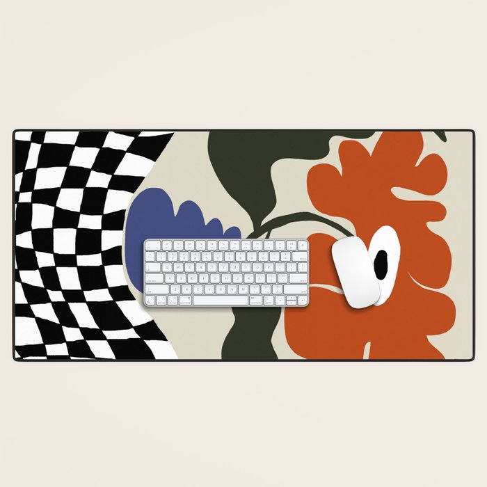 Bold retro flower with check  Desk Mat Gallery Image 1