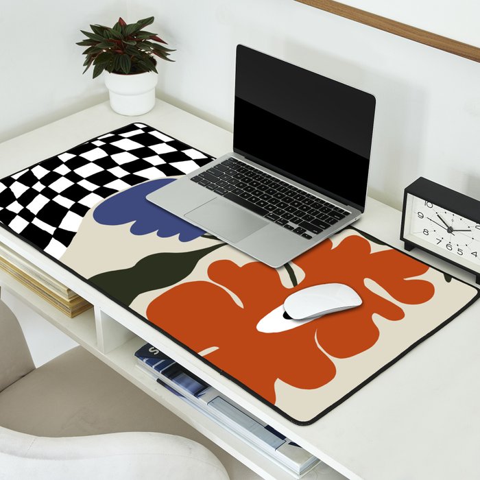 Bold retro flower with check  Desk Mat Gallery Image 2