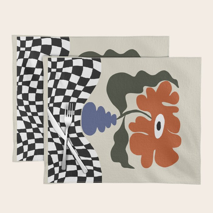 Bold retro flower with check  Placemat Gallery Image 1