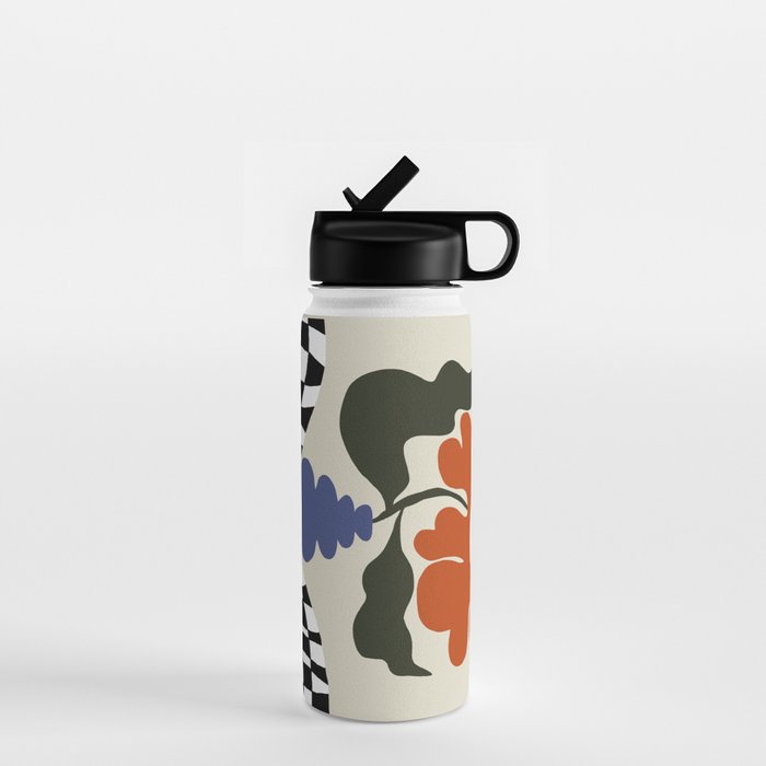Bold retro flower with check  Water Bottle Gallery Image 1