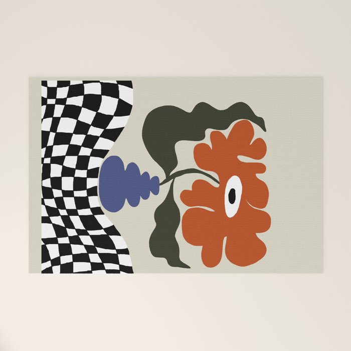 Bold retro flower with check  Welcome Mat Gallery Image 1