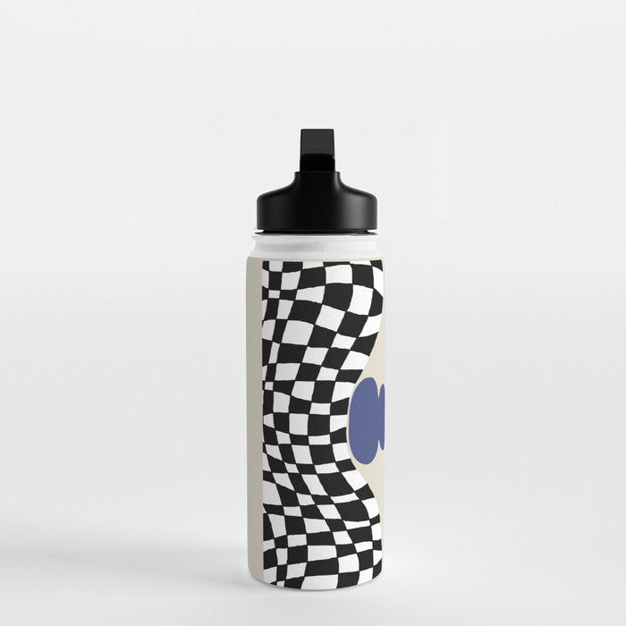 Bold retro flower with check  Water Bottle Gallery Image 3