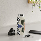 Bold retro flower with check  Water Bottle Gallery Image 4
