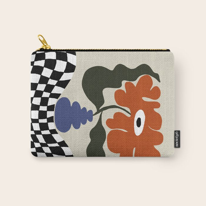 Bold retro flower with check  Carry All Pouch Gallery Image 1