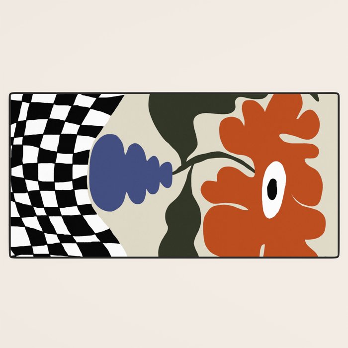 Bold retro flower with check  Desk Mat Gallery Image 3