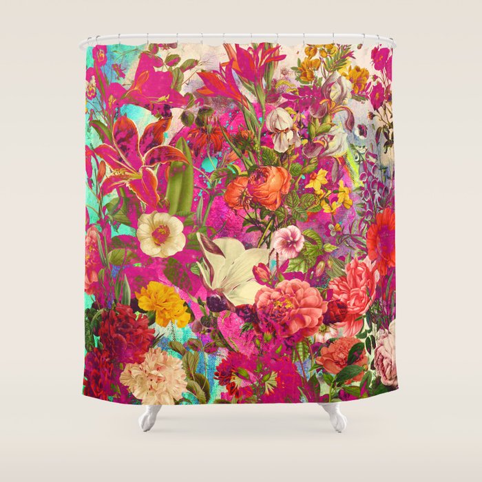Atomic Garden - Vibrant Flowers Shower Curtain Gallery Image 1
