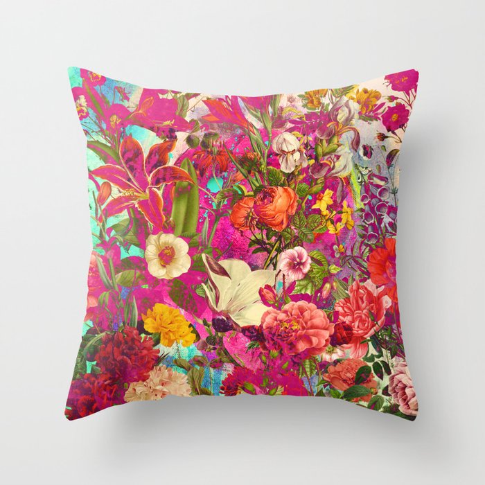 Atomic Garden - Vibrant Flowers Throw Pillow Gallery Image 1