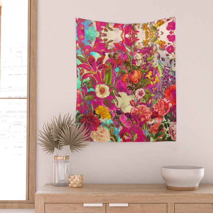 Atomic Garden - Vibrant Flowers Wall Tapestry Gallery Image 2