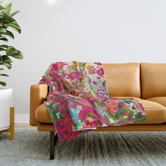 Atomic Garden - Vibrant Flowers Throw Blanket Gallery Image 1