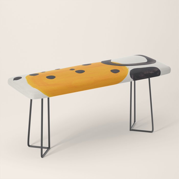 Unique Abstract Unique Mid century Modern Yellow Mustard Black Ring Dots Bench Gallery Image 1