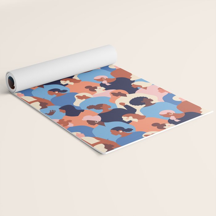 Female diverse faces of different ethnicity blue Yoga Mat Gallery Image 2