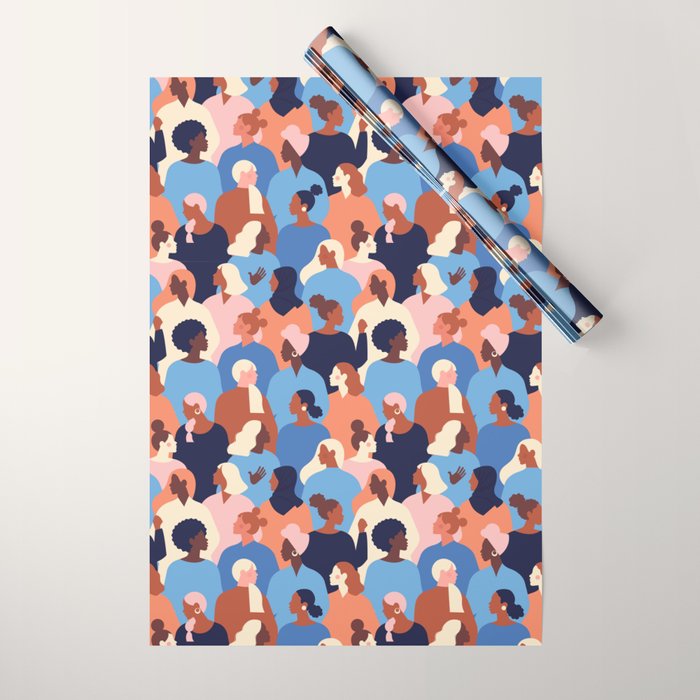 Female diverse faces of different ethnicity blue Wrapping Paper Gallery Image 1