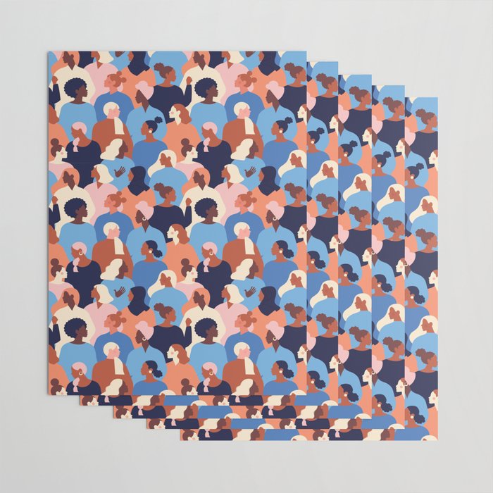 Female diverse faces of different ethnicity blue Wrapping Paper Gallery Image 3