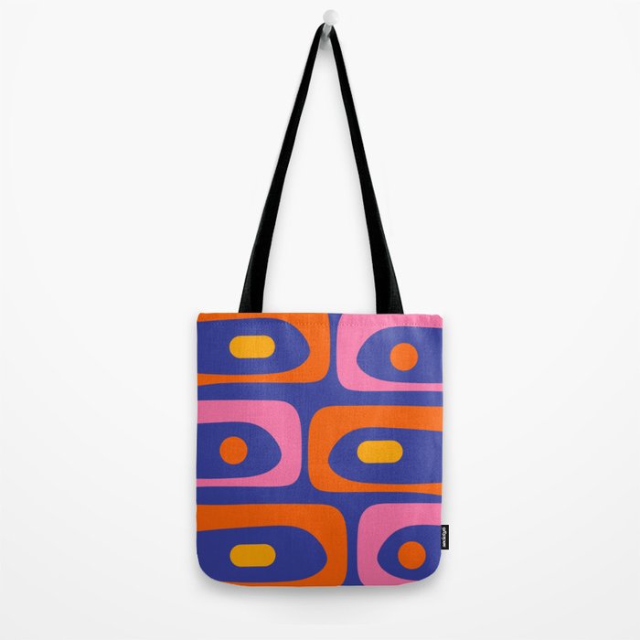 Colorful Mid Century Modern Piquet Minimalist Abstract Blue Pink Orange Tote Bag Gallery Image 2
