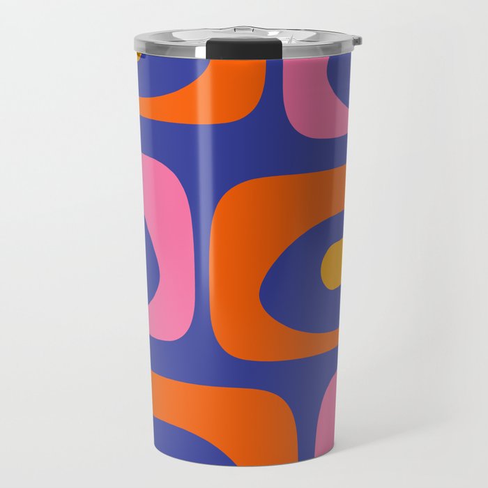 Colorful Mid Century Modern Piquet Minimalist Abstract Blue Pink Orange Travel Mug Gallery Image 1