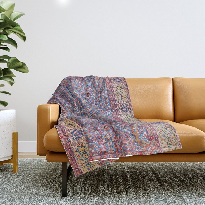 Kashan Central Persian Rug Print Throw Blanket Gallery Image 1