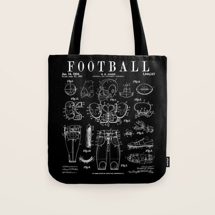 American Football Old Vintage Patent Drawing Print Tote Bag Gallery Image 1