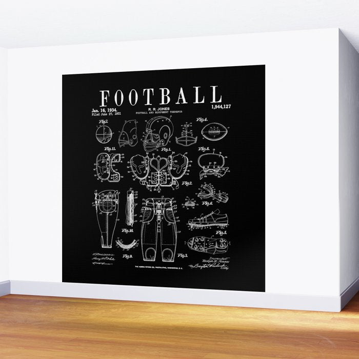 American Football Old Vintage Patent Drawing Print Wall Mural Gallery Image 2
