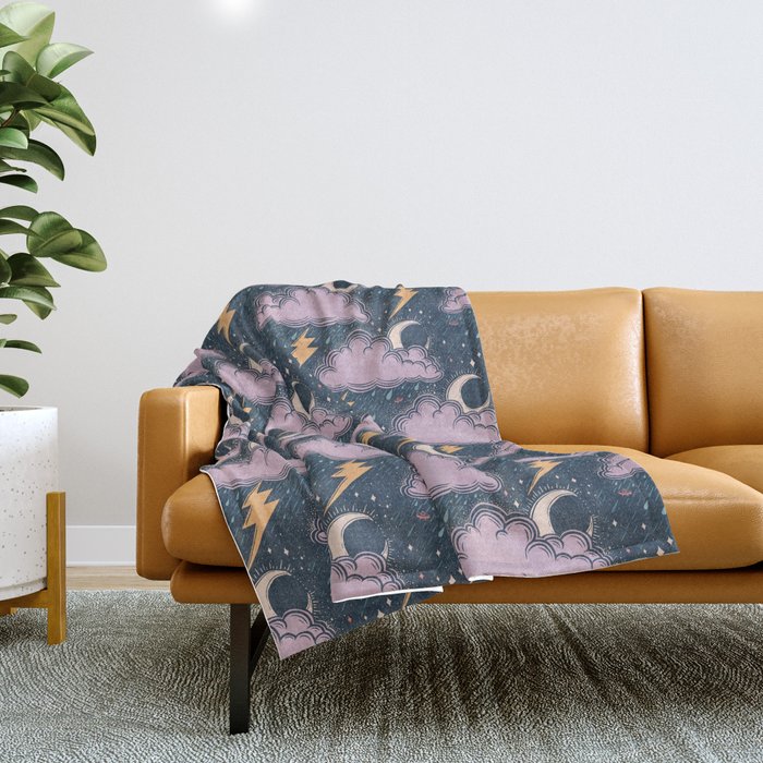 Stormy Night - midnight and lavender  Throw Blanket Gallery Image 1