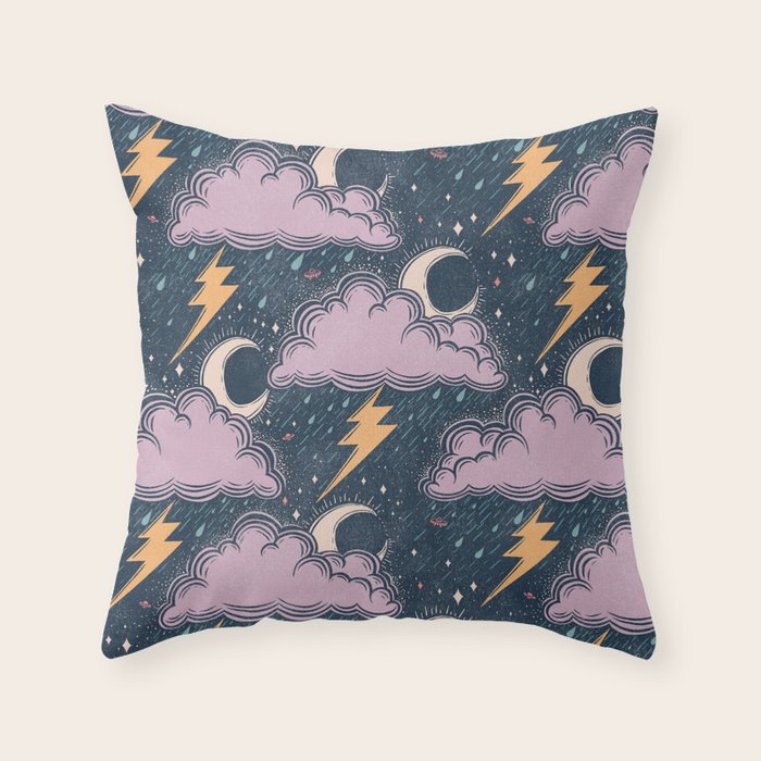 Stormy Night - midnight and lavender  Throw Pillow Gallery Image 1