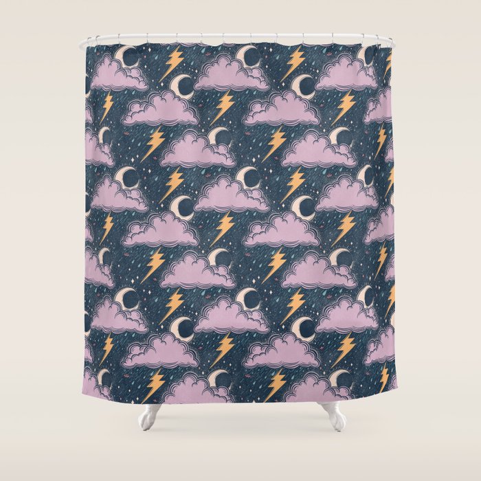 Stormy Night - midnight and lavender  Shower Curtain Gallery Image 1