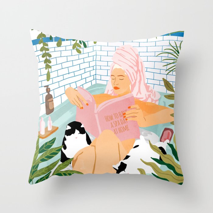 How To Have A Cat Spa Day At Home | Modern Bohemian Home Décor | Pet Bathroom Urban Jungle  Throw Pillow Gallery Image 1