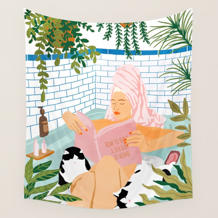 How To Have A Cat Spa Day At Home | Modern Bohemian Home Décor | Pet Bathroom Urban Jungle  Wall Tapestry Gallery Image 1