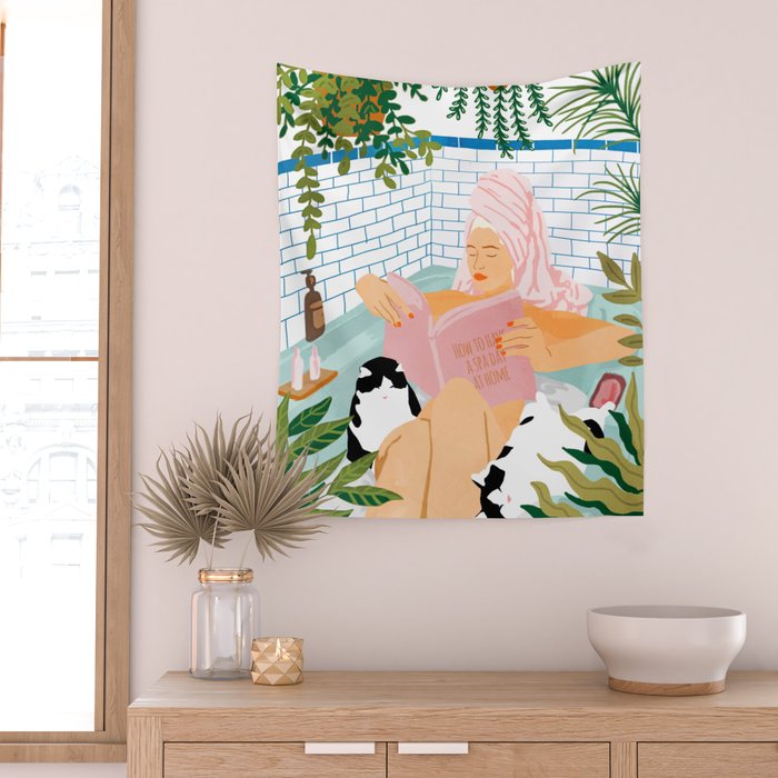 How To Have A Cat Spa Day At Home | Modern Bohemian Home Décor | Pet Bathroom Urban Jungle  Wall Tapestry Gallery Image 2