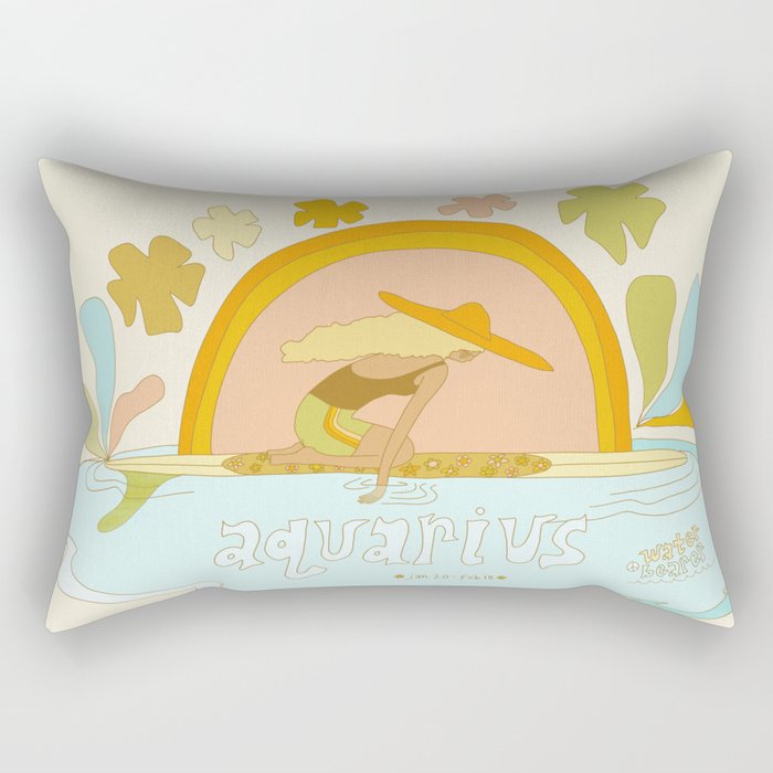 Aquarius surf zodiac // retro art by surfy birdy Rectangular Pillow Gallery Image 1