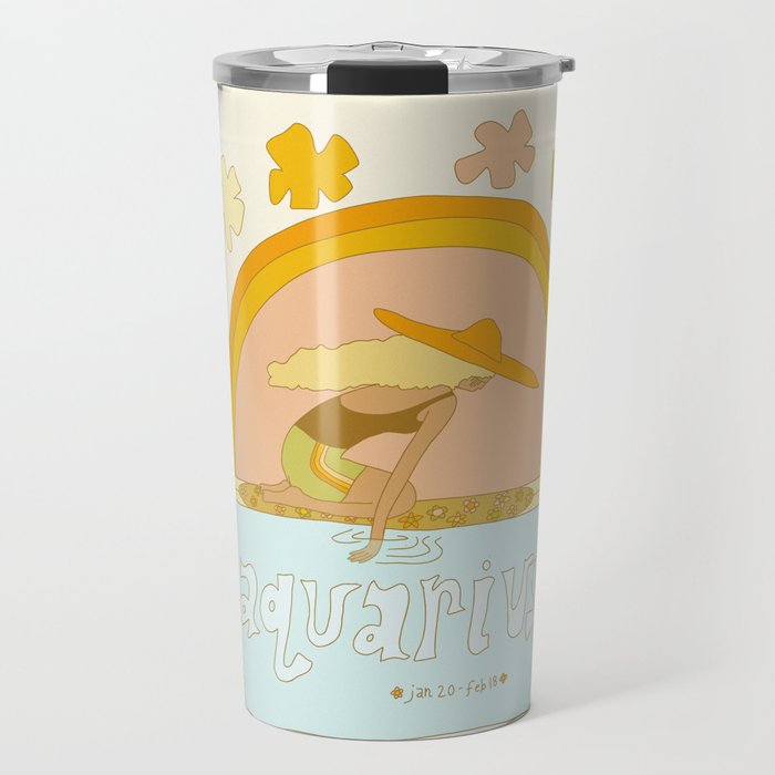 Aquarius surf zodiac // retro art by surfy birdy Travel Mug Gallery Image 1