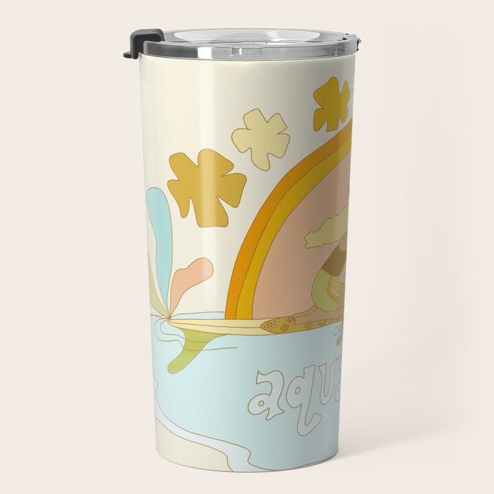 Aquarius surf zodiac // retro art by surfy birdy Travel Mug Gallery Image 3