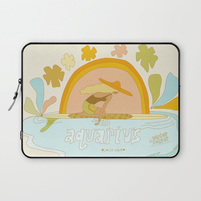 Aquarius surf zodiac // retro art by surfy birdy Laptop Sleeve Gallery Image 1