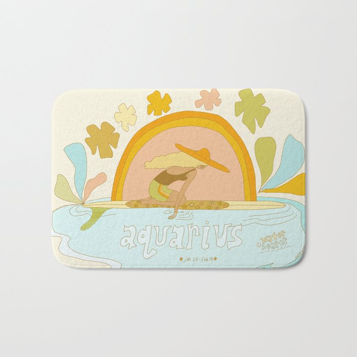 Aquarius surf zodiac // retro art by surfy birdy Bath Mat Gallery Image 1