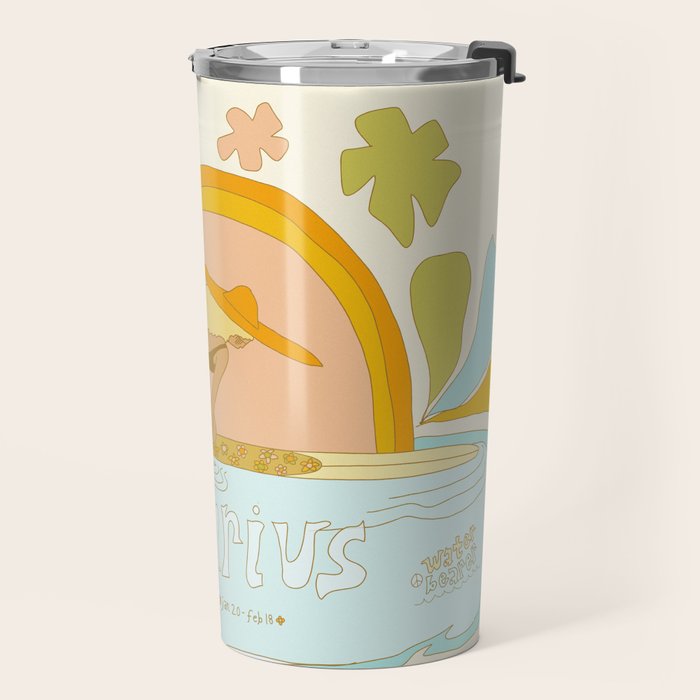 Aquarius surf zodiac // retro art by surfy birdy Travel Mug Gallery Image 2