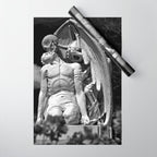 Kiss of Death, grave headstone winged angel of death marble sculpture and man Barcelona, Spain  Wrapping Paper Gallery Image 1