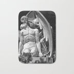Kiss of Death, grave headstone winged angel of death marble sculpture and man Barcelona, Spain  Bath Mat Gallery Image 1